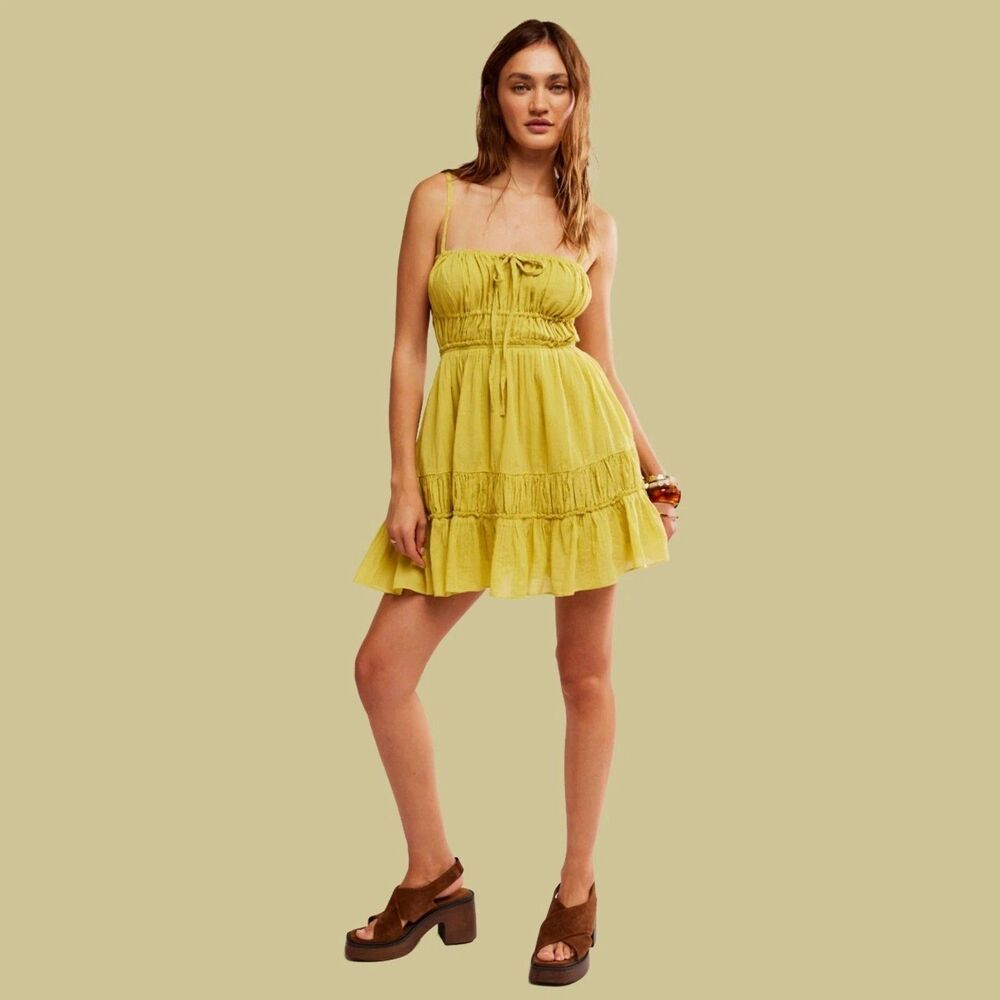 Free People Free-est Taking Sides Mini Dress Open Back Tiered Ruffle XS 287440